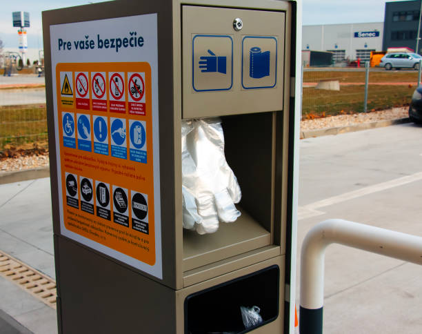 Gas station in Bratislava featuring sanitation products, emphasizing the importance of cleanliness and hygiene.