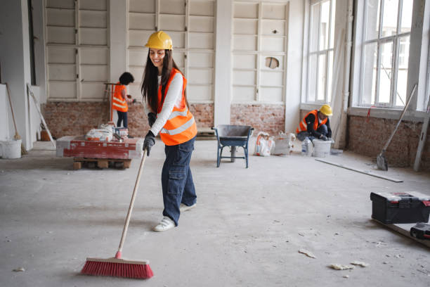 Female construction worker working on construction site.