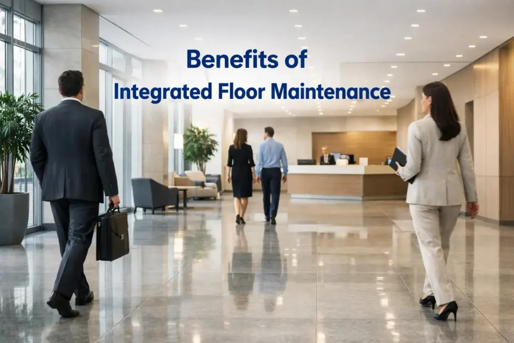 Clean commercial lobby showing the benefits of integrated floor maintenance
