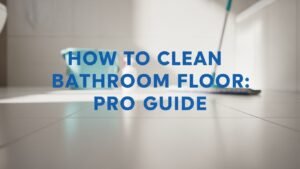 Modern bathroom with spotless floor and subtle cleaning tools