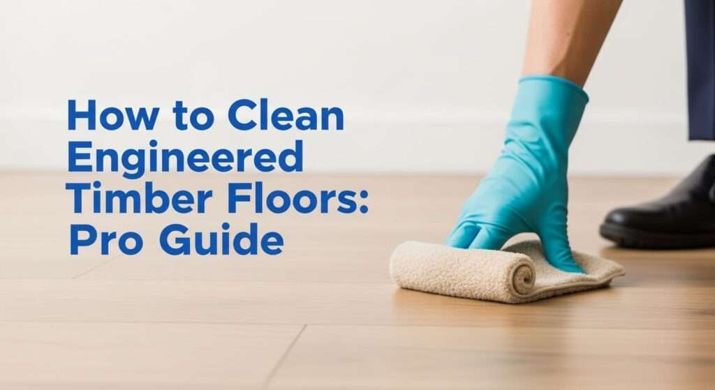 Professional blog thumbnail for “How to Clean Engineered Timber Floors” with blue title text