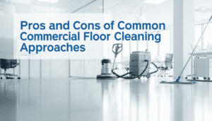 Professional cleaner using an automatic floor scrubber on commercial office flooring in 2025.