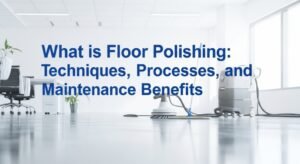 Illustration explaining floor polishing techniques, step-by-step process, maintenance tips, and long-term benefits for shiny, durable floors.