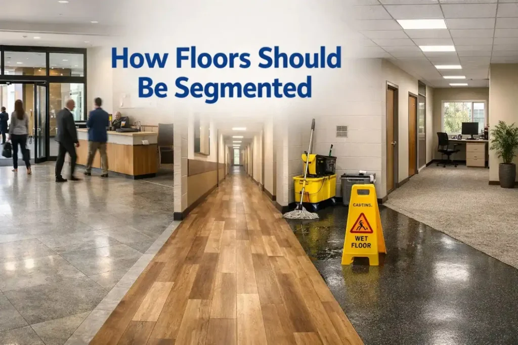 Commercial floor zones segmented by material traffic and operational risk