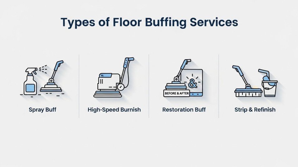 Four service categories of floor buffing displayed in a grid.