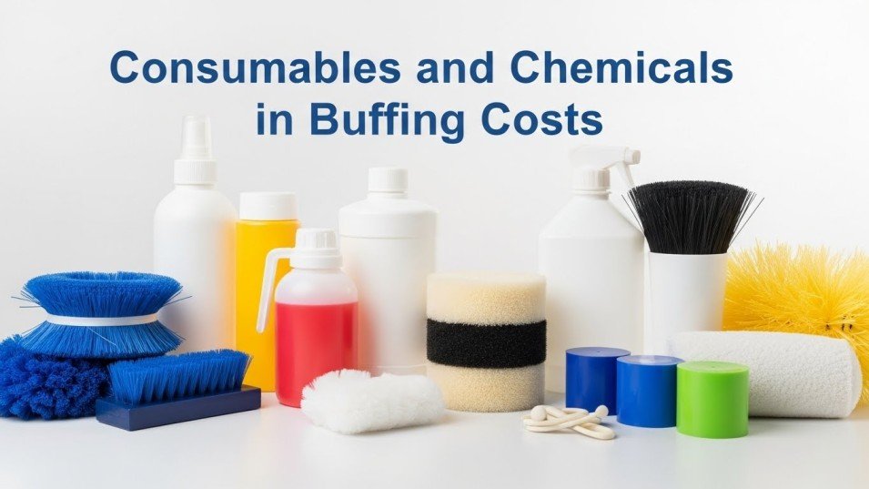 Floor pads and chemical bottles used for buffing.