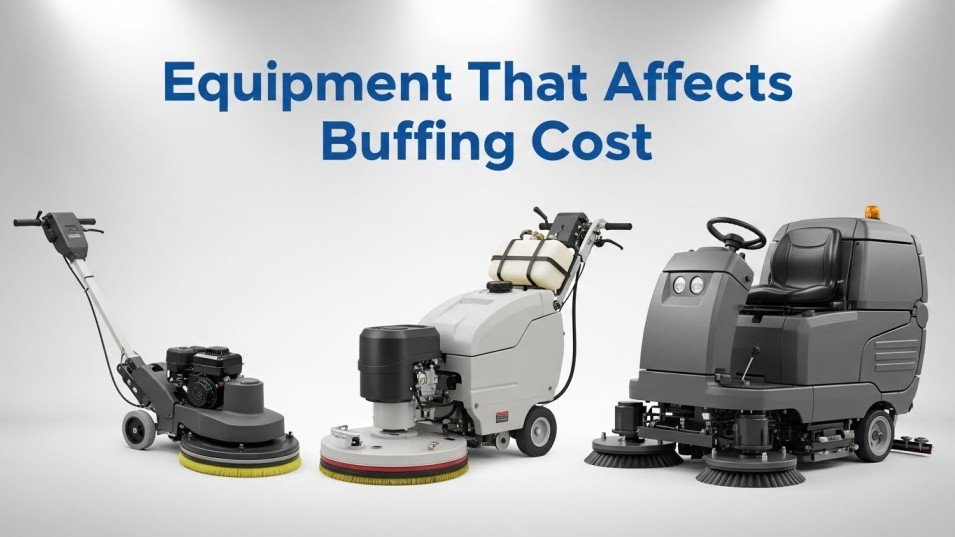 Various floor buffing machines lined up.