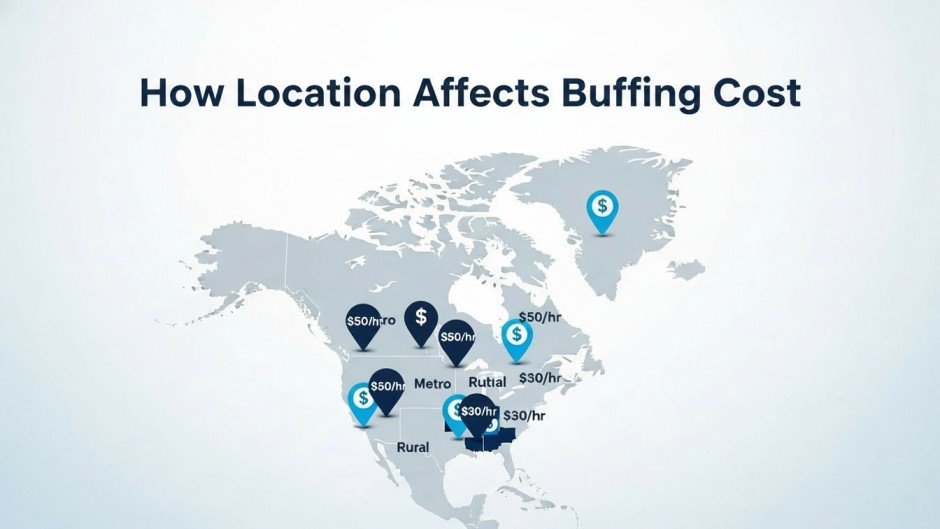 Map showing variations in floor buffing prices by region.