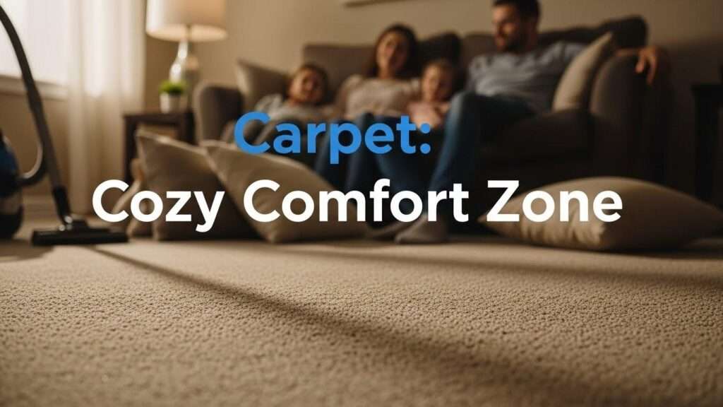 Blog thumbnail of carpet flooring in a cozy living room, focusing on comfort with title overlay.