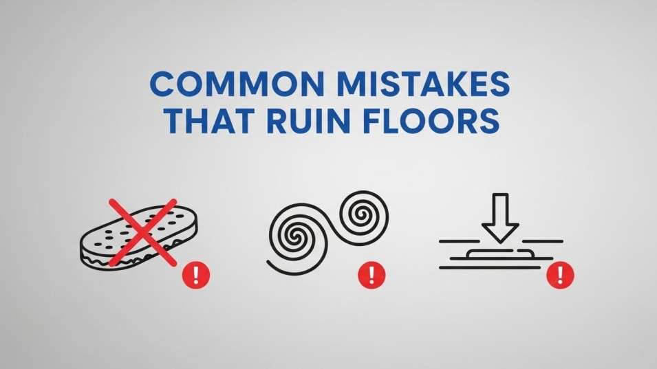 Common buffing mistakes illustrated with incorrect tools and technique symbols.