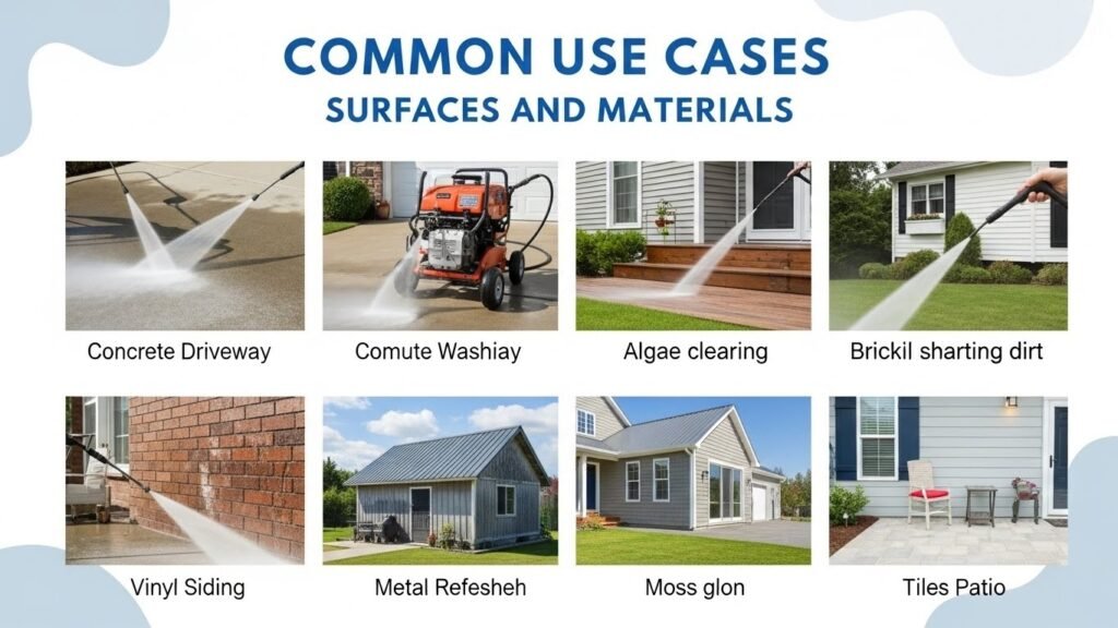 Power washing different surfaces and materials