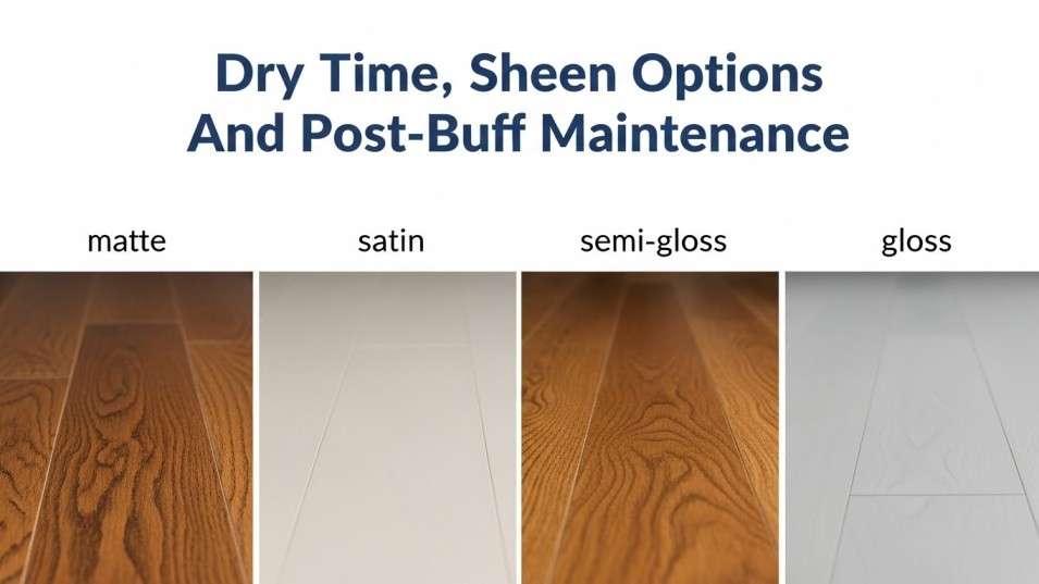 Different sheen levels for hardwood floors after buffing.