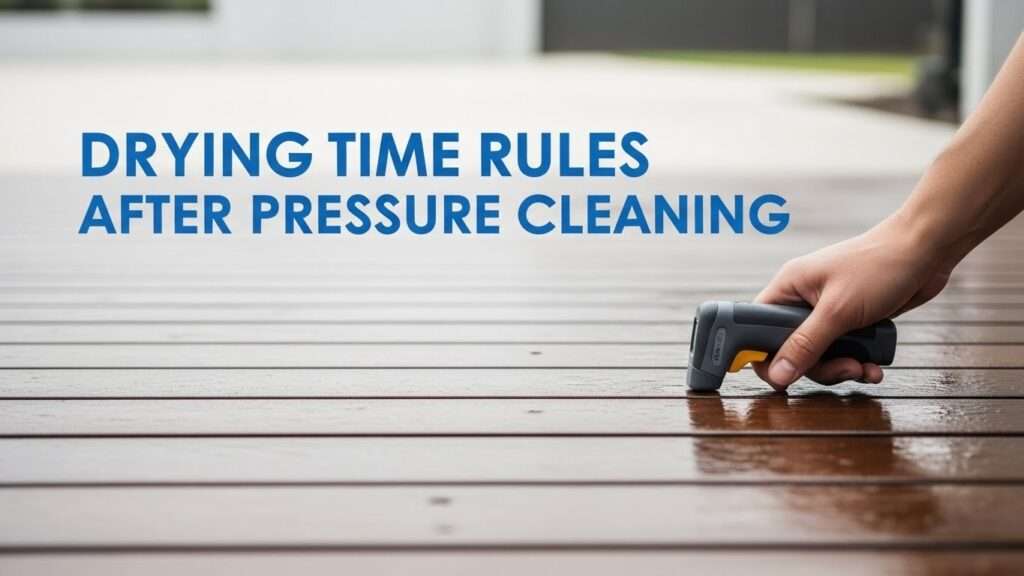 Moisture meter checking a freshly cleaned surface to confirm it is fully dry before sealing.