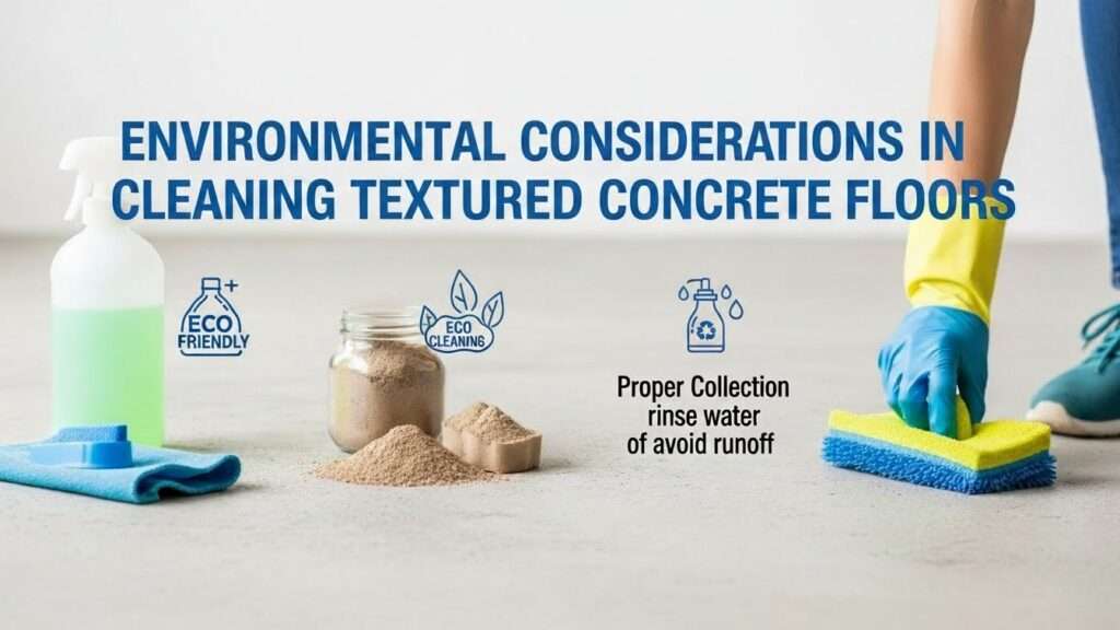 Eco-friendly cleaning of textured concrete floors using biodegradable solutions and natural alternatives.