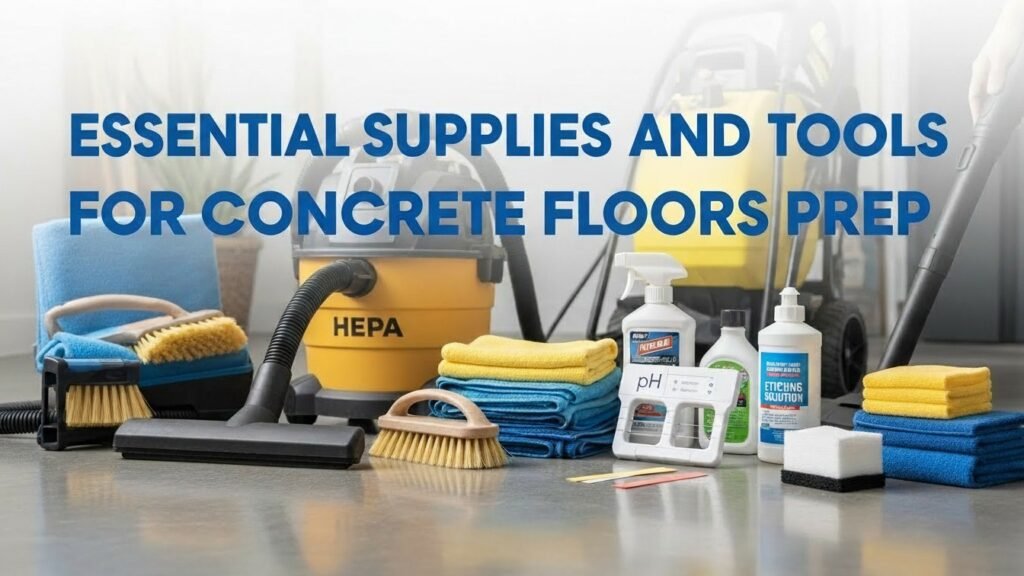 Essential tools and supplies for preparing concrete floors