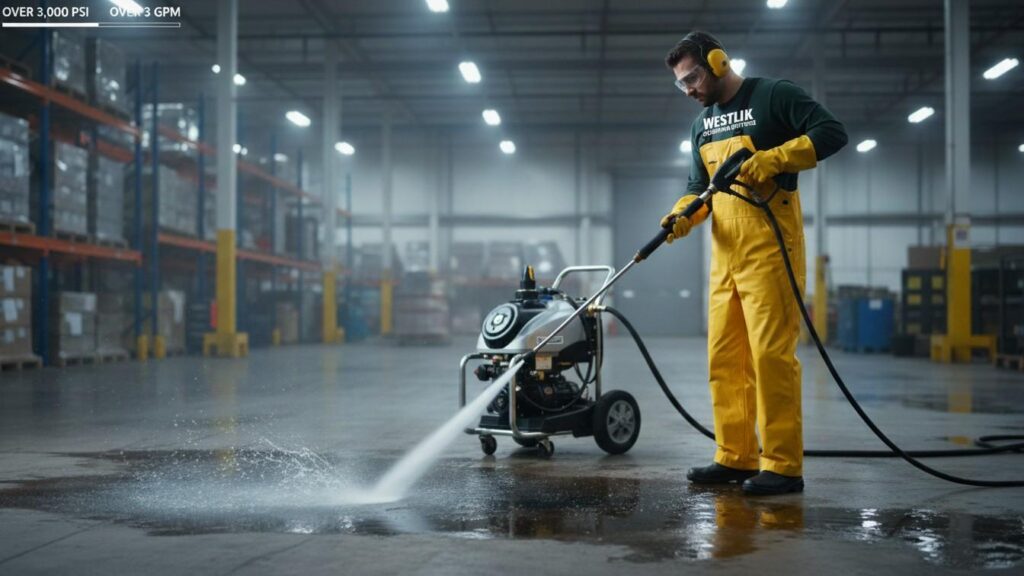 Heavy-duty graffiti removal using PSI and GPM.