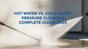 Split-view comparison of hot vs cold water pressure cleaning for a professional 2025 guide.