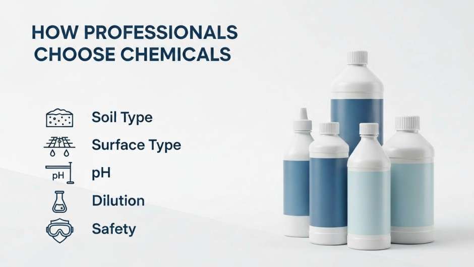 Professional decision framework for selecting pressure washing chemicals.