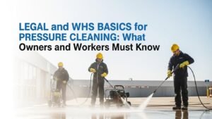 Professional pressure cleaning team demonstrating legal and safety basics.