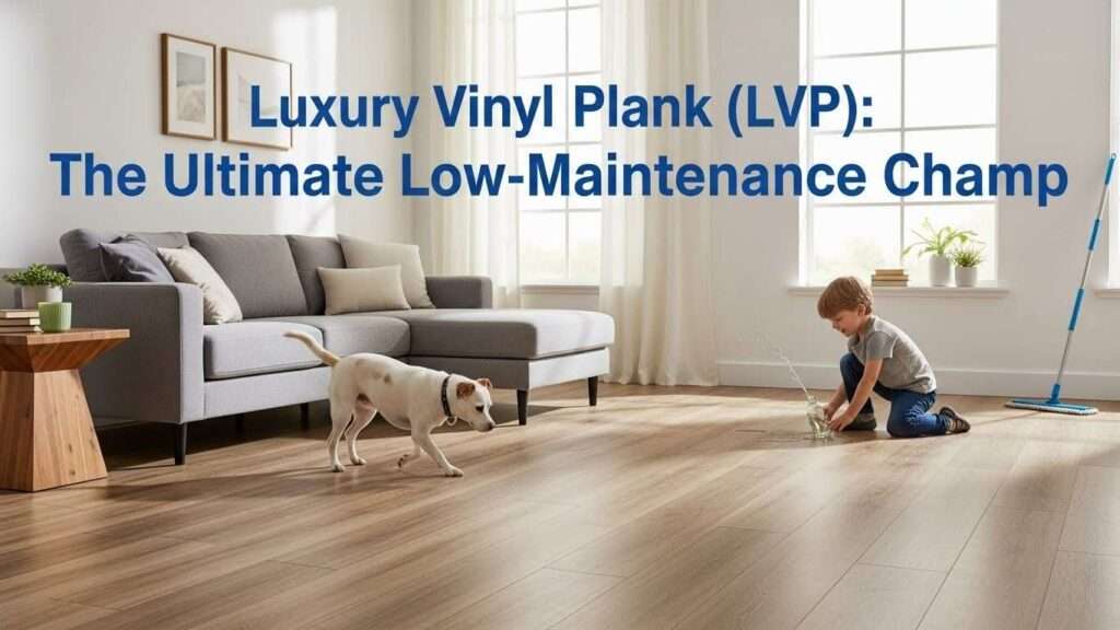 Thumbnail of a living room with durable LVP flooring, ideal for families and pets.