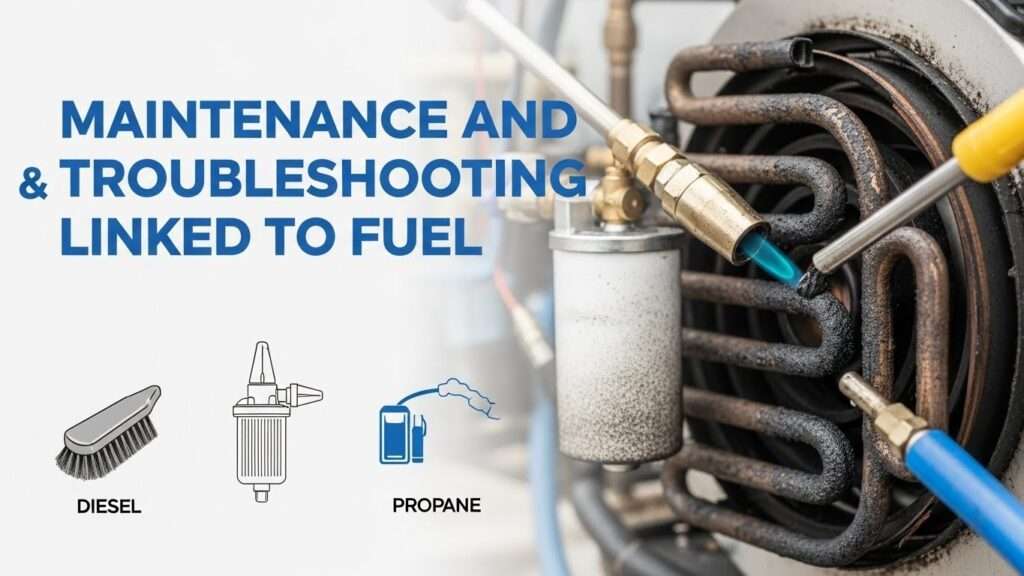 Maintenance and troubleshooting of hot water pressure washer burner and coil linked to fuel types