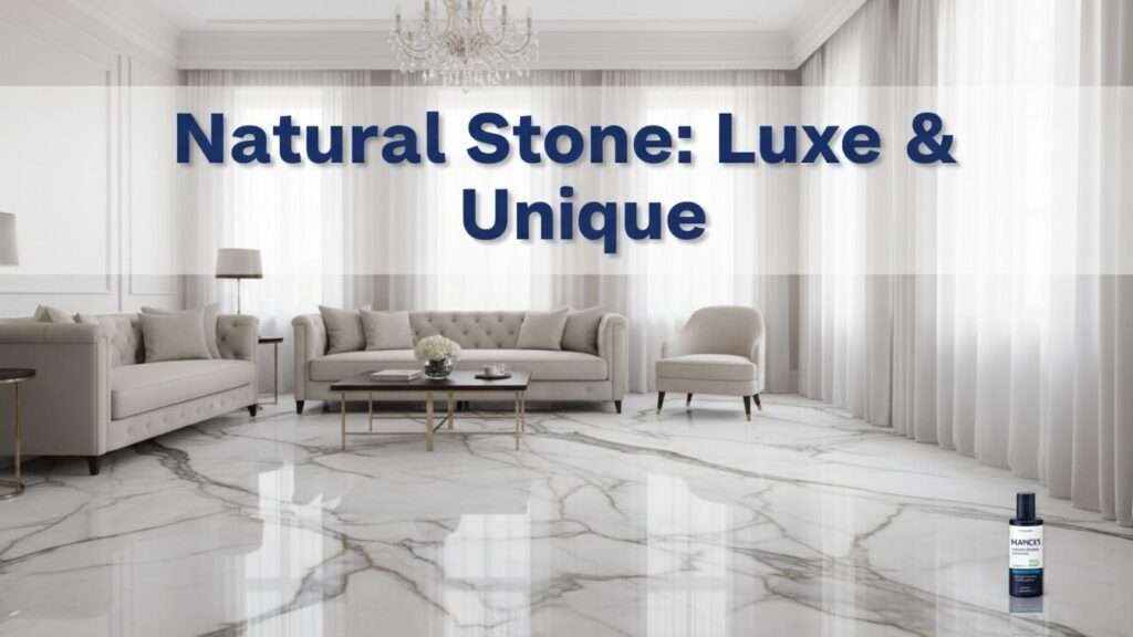 Thumbnail of natural stone flooring in a luxury living room, emphasizing uniqueness with title overlay.