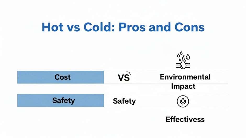 Professional comparison graphic of hot vs cold water pressure cleaning pros and cons.