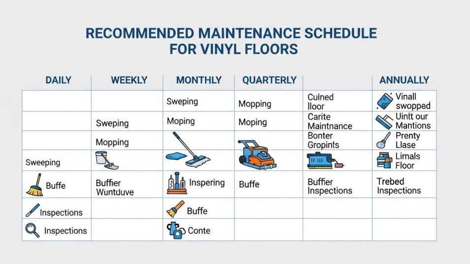 Vinyl floor maintenance schedule infographic