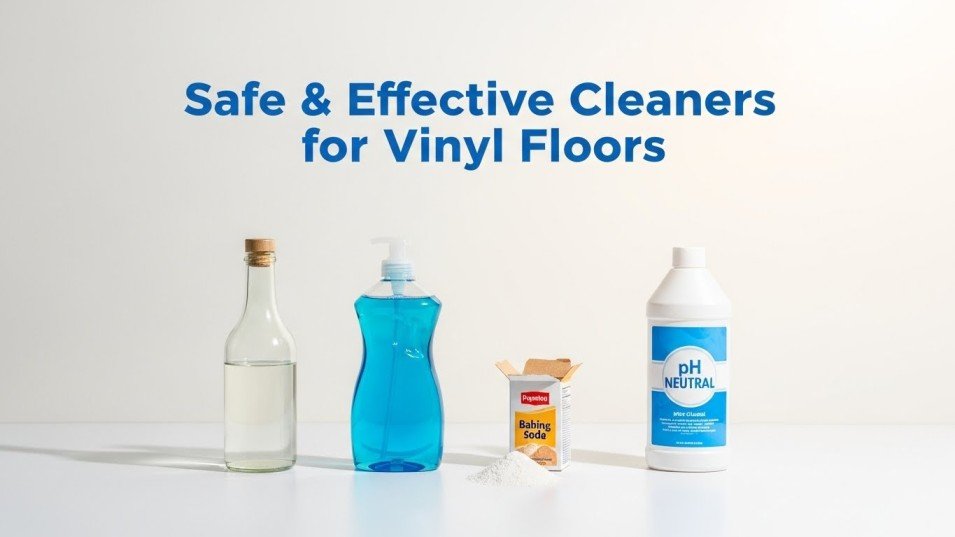 Safe vinyl floor cleaners including vinegar and mild soap.