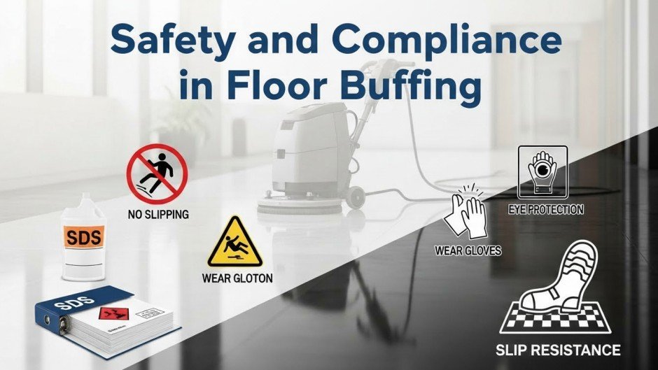 Safety and compliance icons related to floor care.