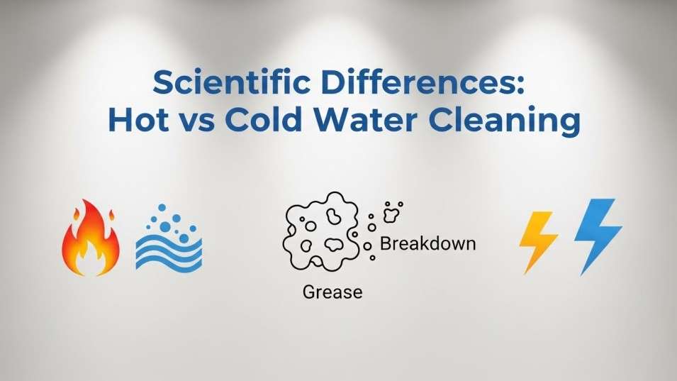 Infographic showing scientific differences between hot and cold water pressure cleaning.