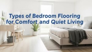 Modern bedroom with multiple flooring types.