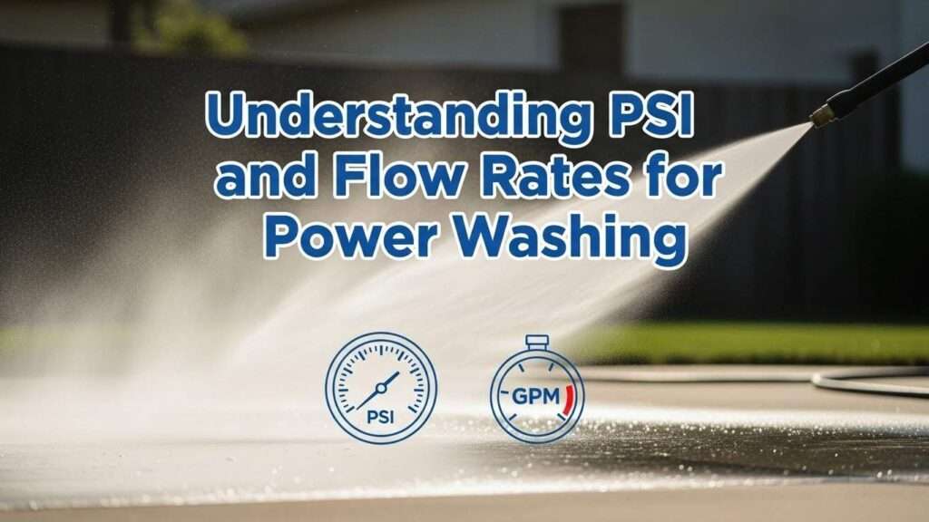 Professional thumbnail illustrating PSI and flow rates in power washing for cleaning services blog