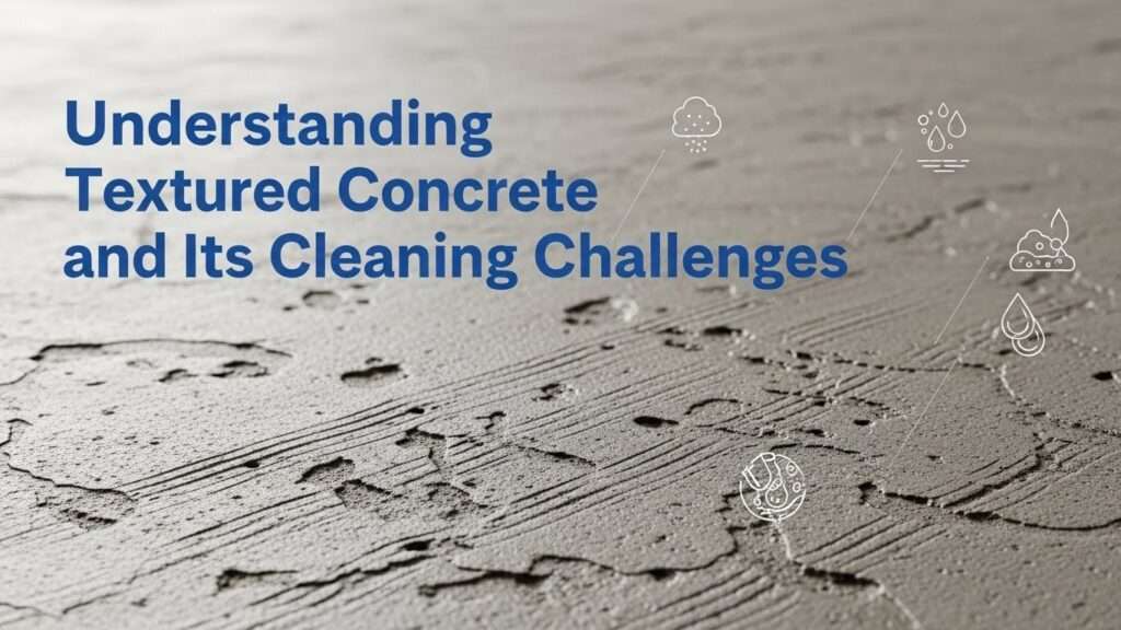 Close-up view of textured concrete floor highlighting grooves and pores that trap dirt.