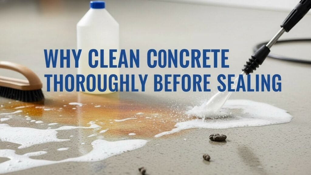 Cleaning concrete floor to remove stains before sealing