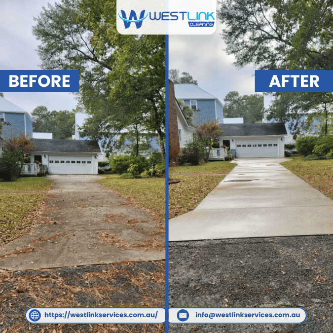 Driveway Pressure Cleaning Before and after