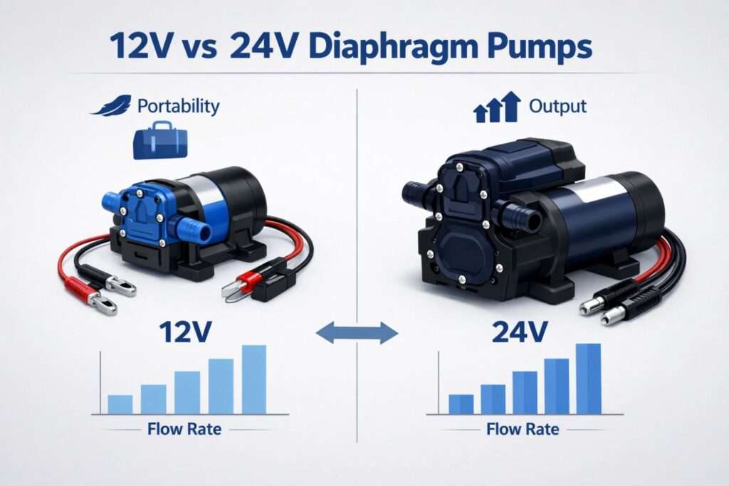  Comparison of 12V and 24V diaphragm pumps for soft washing applications.