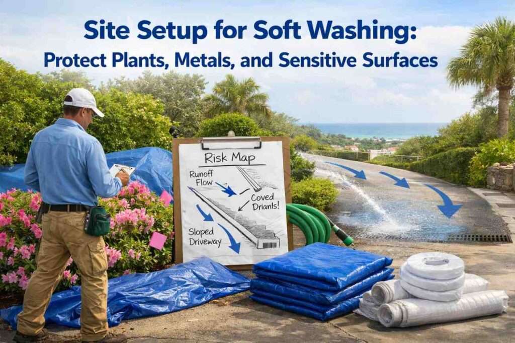 Site Setup for Soft Washing Protect Plants, Metals, and Sensitive Surfaces