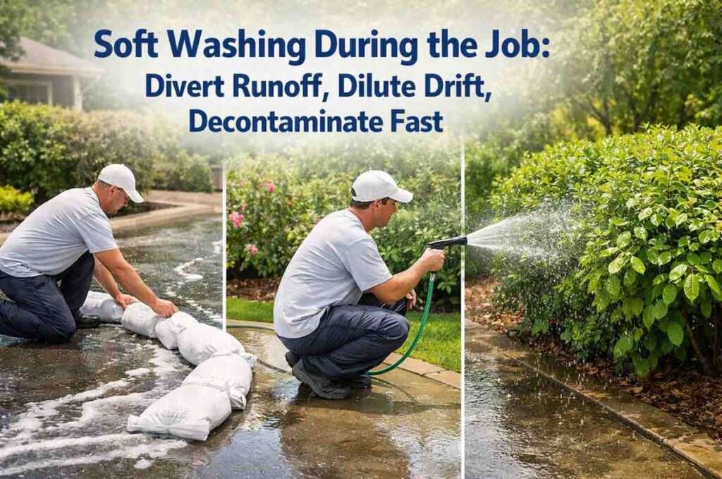 Soft Washing During the Job Divert Runoff, Dilute Drift, Decontaminate Fast
