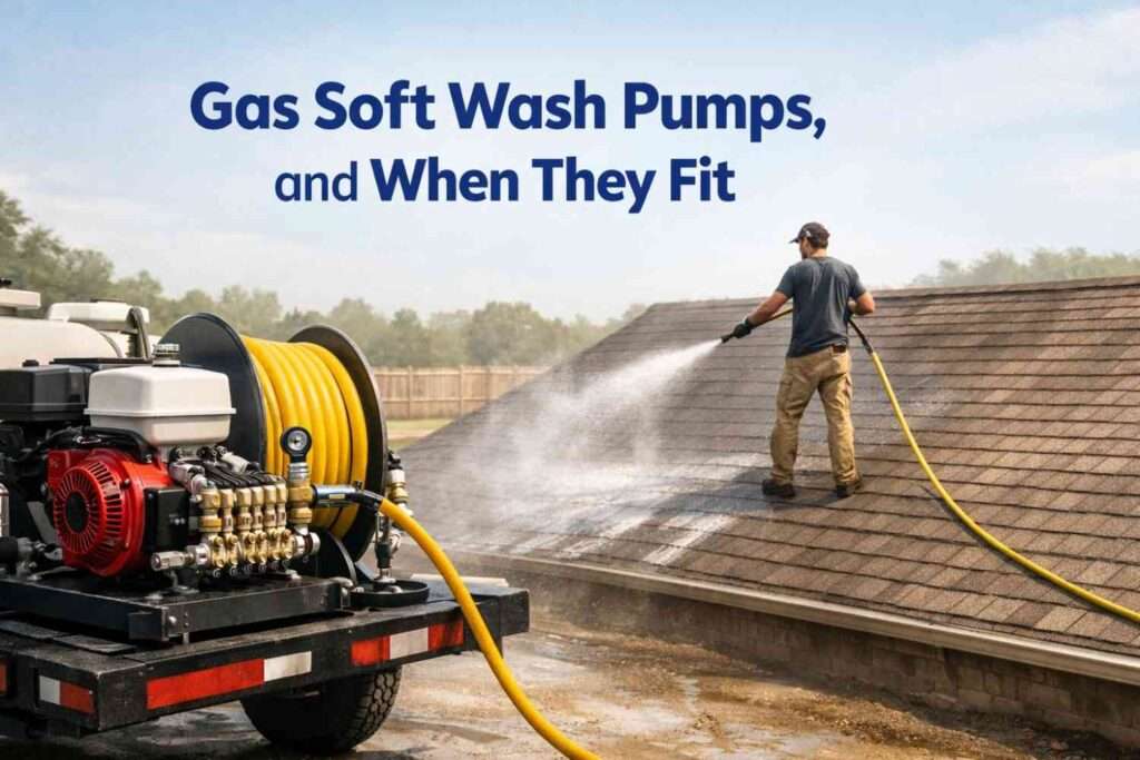 Gas soft wash pump suitable for high-flow and long-run jobs.