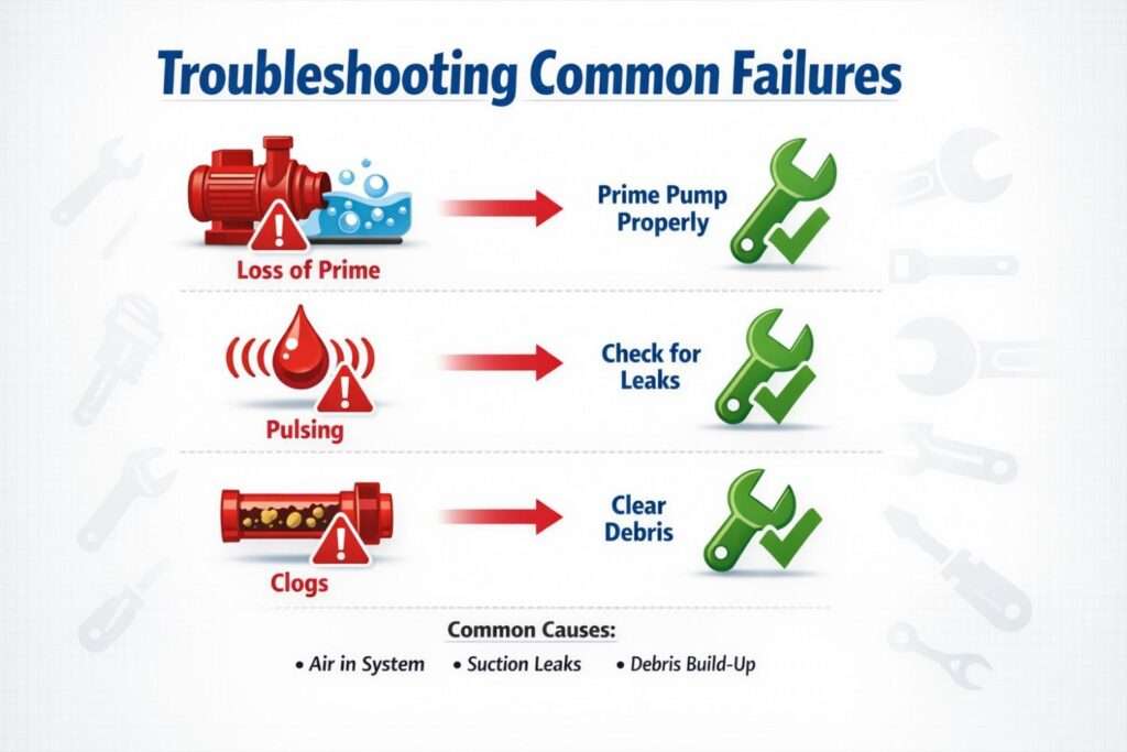 Troubleshooting tips for soft wash failures like priming and clogs.