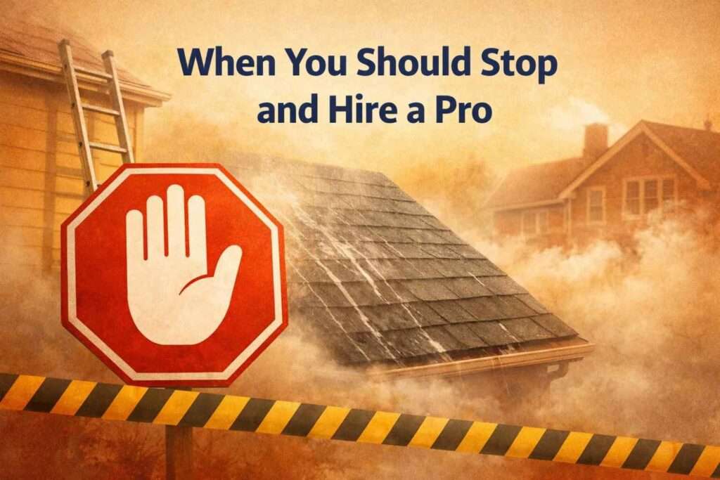 Warning thumbnail for scenarios requiring professional soft washing instead of DIY.