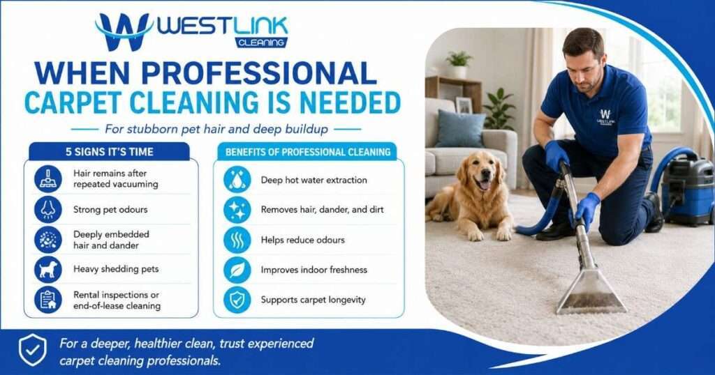 When professional carpet cleaning is needed to remove stubborn pet hair, dirt, and deep carpet buildup