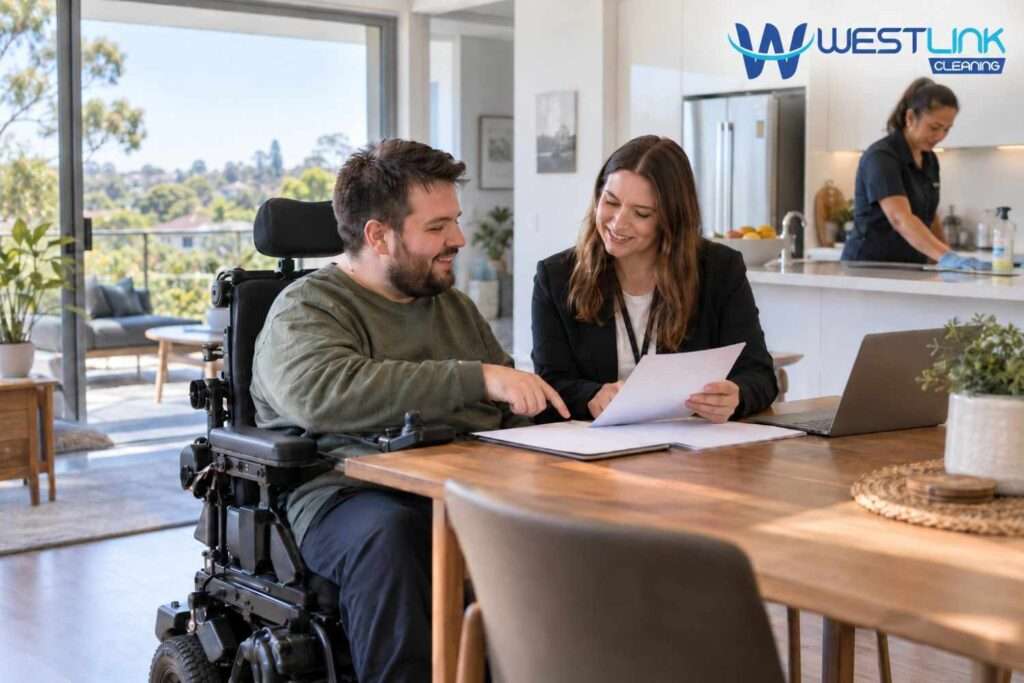 NDIS participant receiving disability-related home cleaning assistance in a safe and tidy Sydney residence.