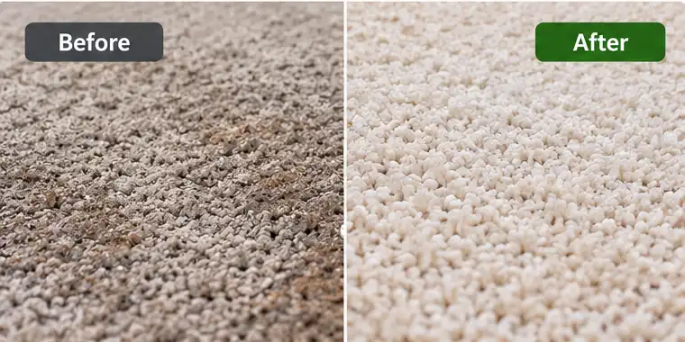 Before and after comparison showing carpet cleaning results