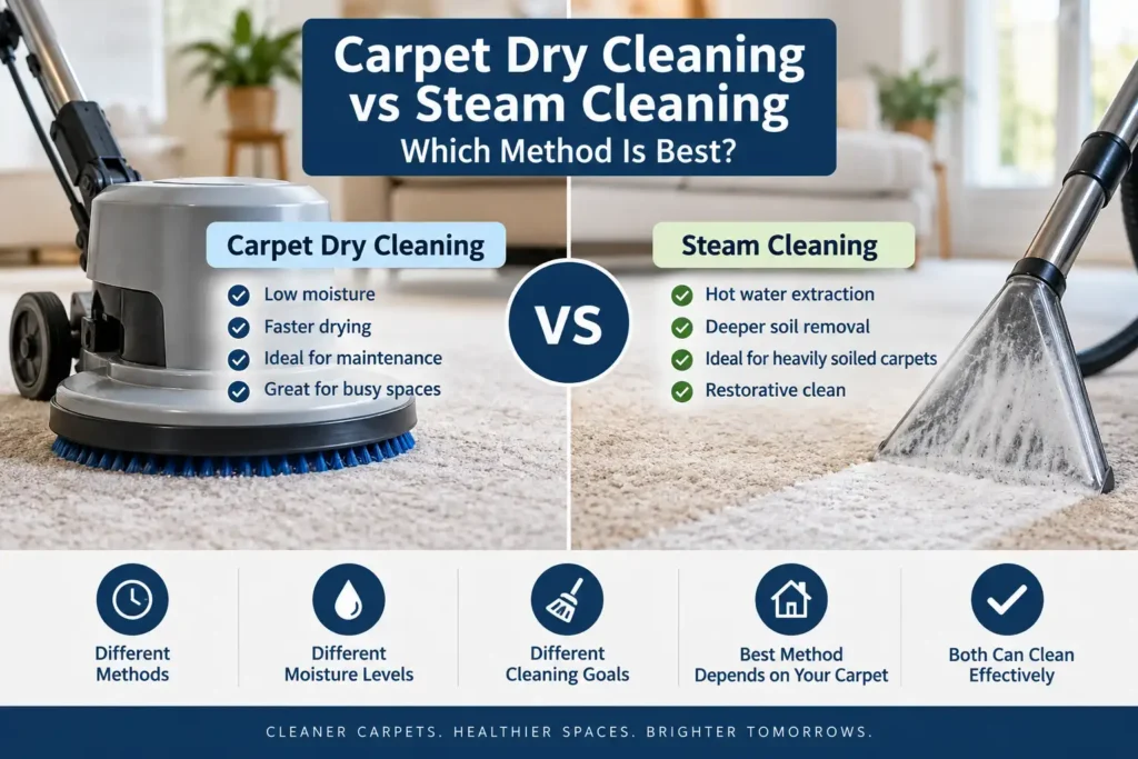 Carpet dry cleaning machine compared with steam cleaning extraction equipment on residential carpet