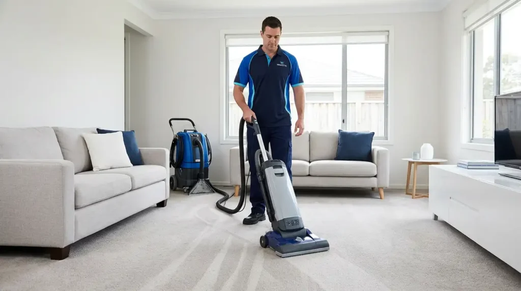 Westlink carpet cleaner vacuuming carpet before professional cleaning in a Sydney home