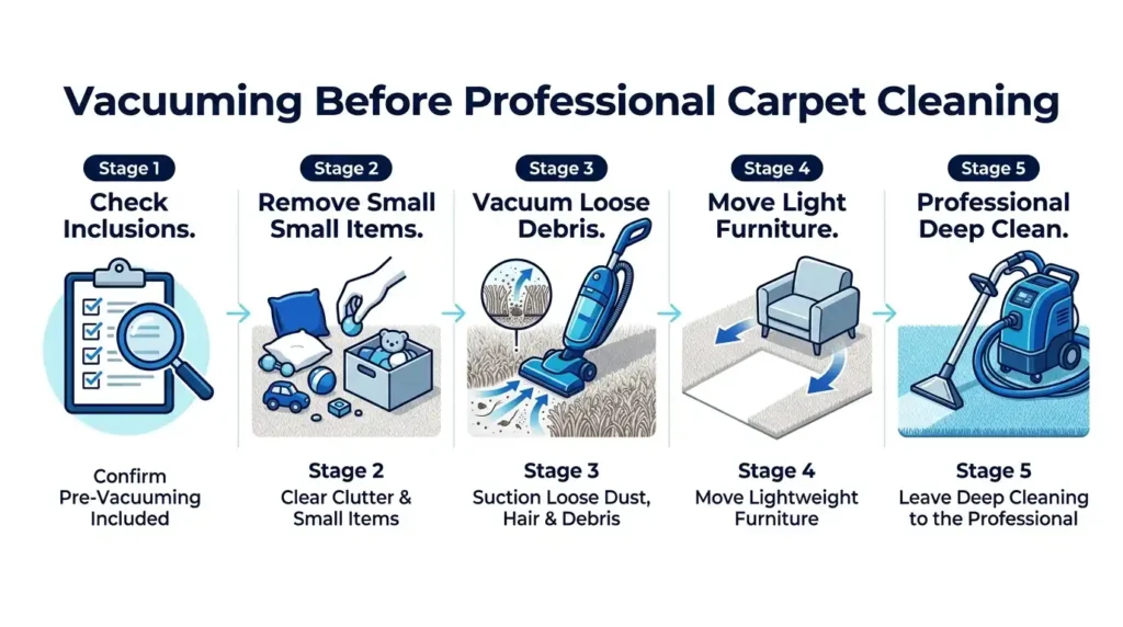 Do you need to vacuum before carpet cleaning? Infographic showing key preparation steps before professional cleaning