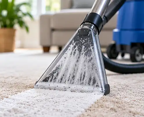 Professional hot water extraction cleaning dirt from carpet