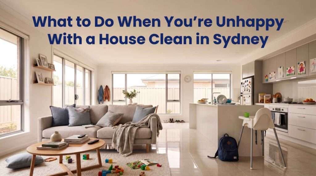 Modern Sydney home interior with professional cleaning equipment for a guide on what to do after an unsatisfactory house clean